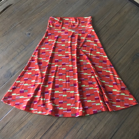 LuLaRoe Dresses & Skirts - LuLaRoe XS Azure skirt- orange & rectangle pattern
